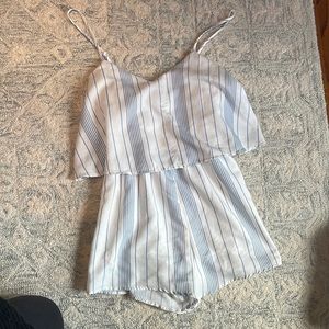 Small Tobi white and blue striped romper
